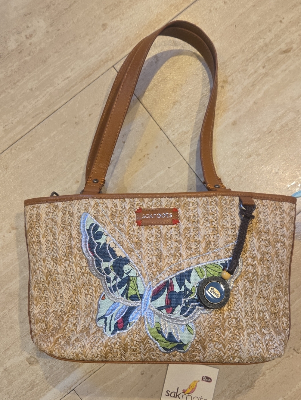 Sakroots Tan Straw Butterfly Bag